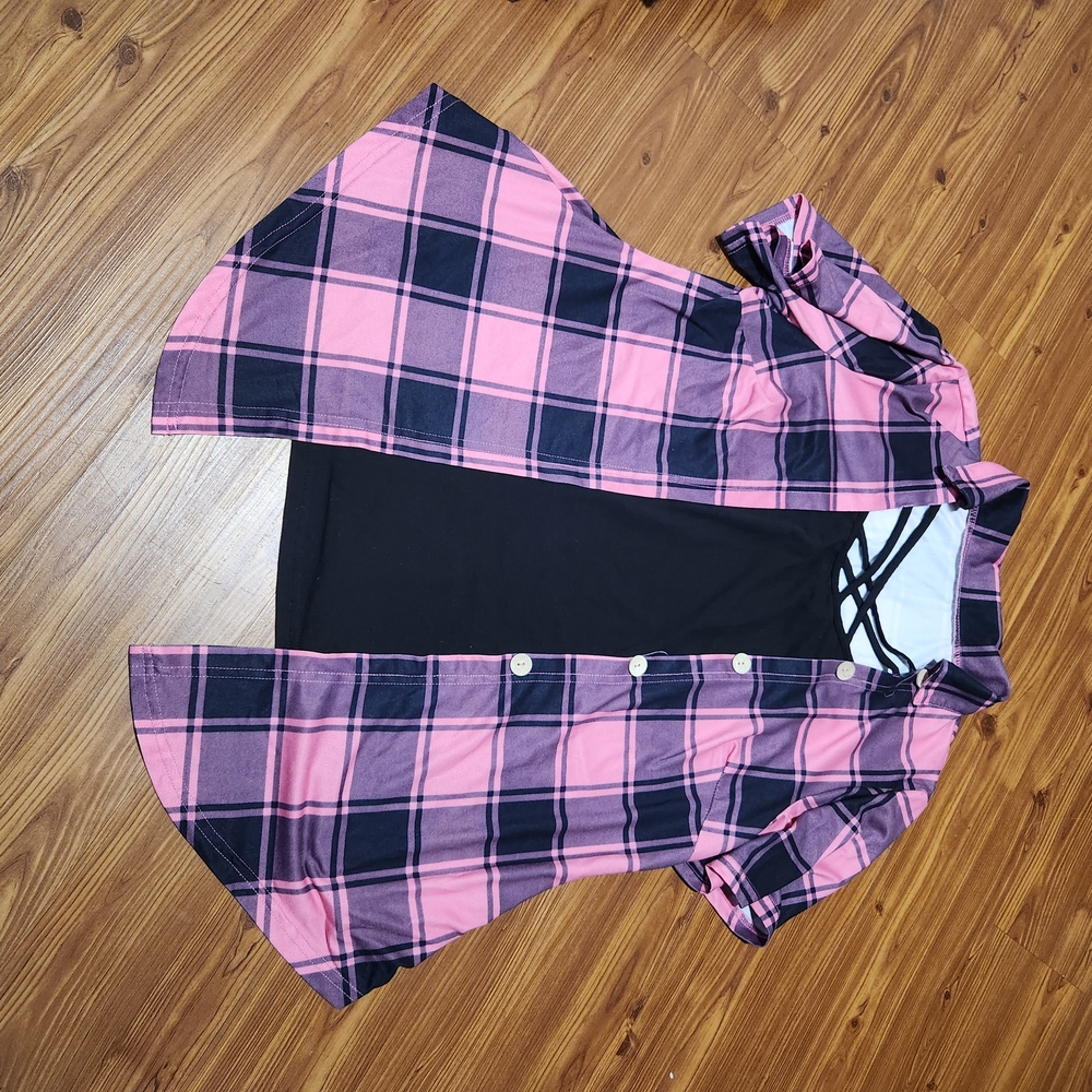 SHEIN Pink Plaid Button Down Shirt